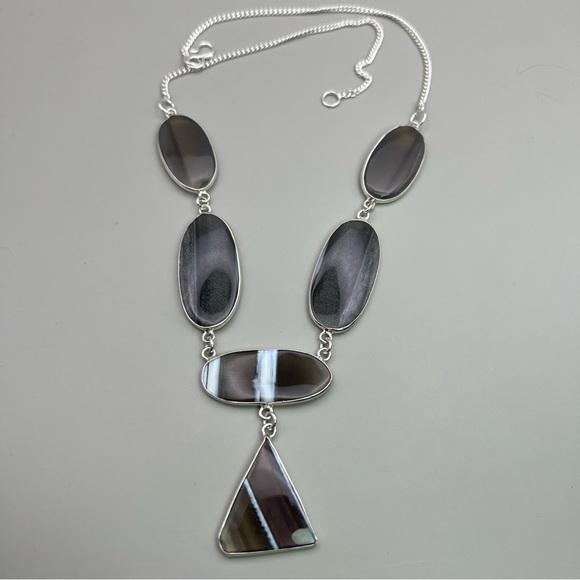 New Blue Owyhee Opal Stone Crystal Necklace Silver Overlay - Picture 9 of 9